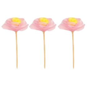 60 Pcs Disposable Cocktail Picks Party Supplies Dessert Shop Decor, Pink Flower