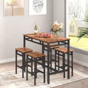 Bar table set 5PC Dinging table set with high stools;  structural strengthening;  industrial style