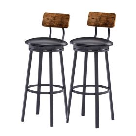 Oval Stool Swivel Bar Stool;  Tall Bar Stool With Backrest;  Industrial;  Thick Iron Frame Footrest;  29.5" High.