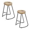 Ela 30 Inch Mango Wood Industrial Barstool, Saddle Seat, Iron Frame, Set of 2,