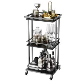 3 Tier Bar Cart for Home, Mobile Bar Serving Cart, Wine Cart on Wheels, Industrial Style Wine Cart for Kitchen