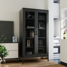 Metal locker with screen door, wine cabinet with adjustable shelf, suitable for kitchen, living room, home office, black