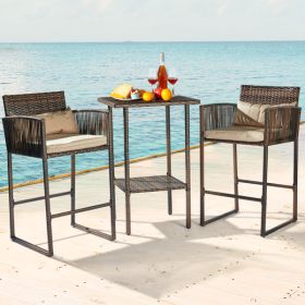 Outdoor 3 Piece Patio Bar Set, Bar Height Bistro Table Set for 2 People