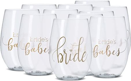 11 Piece Set of 16 oz. Plastic Wine Cups for Bachelorette Parties; Bridal Showers; and Weddings