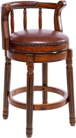 Seat Height 26'' swivel Cow top Leather Wooden Bar Stools 360 Degree Swivel Bar Height Chair with Backs for Home Kitchen Counter(Brown 1pc)