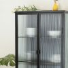 Retro-Styled, Fluted Glass High Cabinet with Detachable Shelves and Dual Doors for Living Room, Bathroom, Dining Room, Kitchen, Entryway - Black