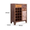 35 Inch 3 Drawer Mango Wood 15 Bottle Wine Accent Cabinet with 1 Door Storage, Brown