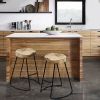 Ela 30 Inch Mango Wood Industrial Barstool, Saddle Seat, Iron Frame, Set of 2,