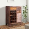 35 Inch 3 Drawer Mango Wood 15 Bottle Wine Accent Cabinet with 1 Door Storage, Brown